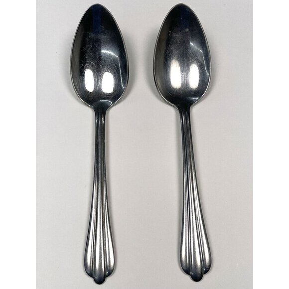 Lot 2 NATIONAL STAINLESS 7-1/8" NST23 Ribbed Place / Oval Soup Spoon Flatware - Picture 1 of 3